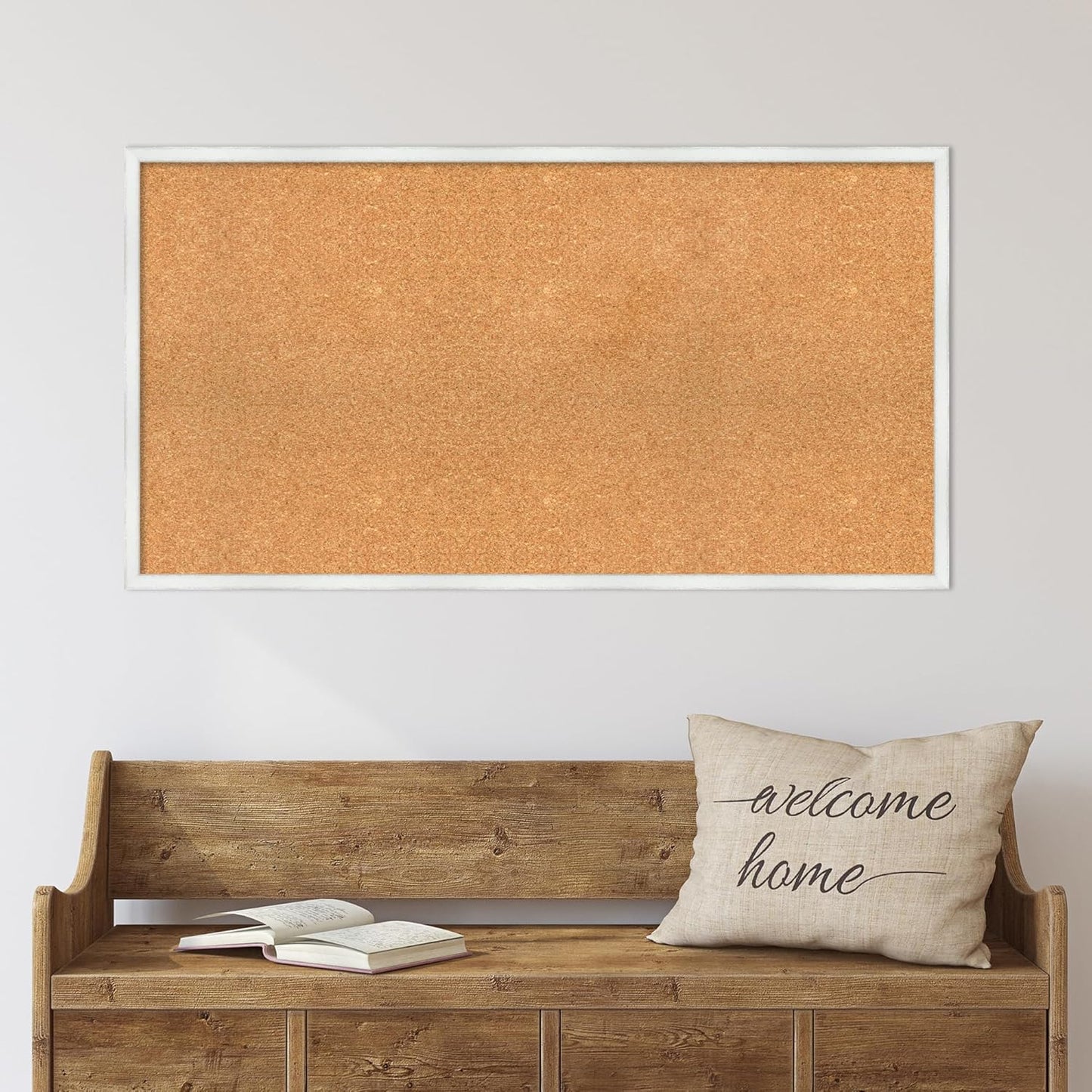 Amanti Art Natural Cork Board for Wall, 23x43 Vision Board with White Frame, Oversize Corkboard Office Decor for Home Organization, Country Rustic Corkboard Pinboard to Display Items for Home