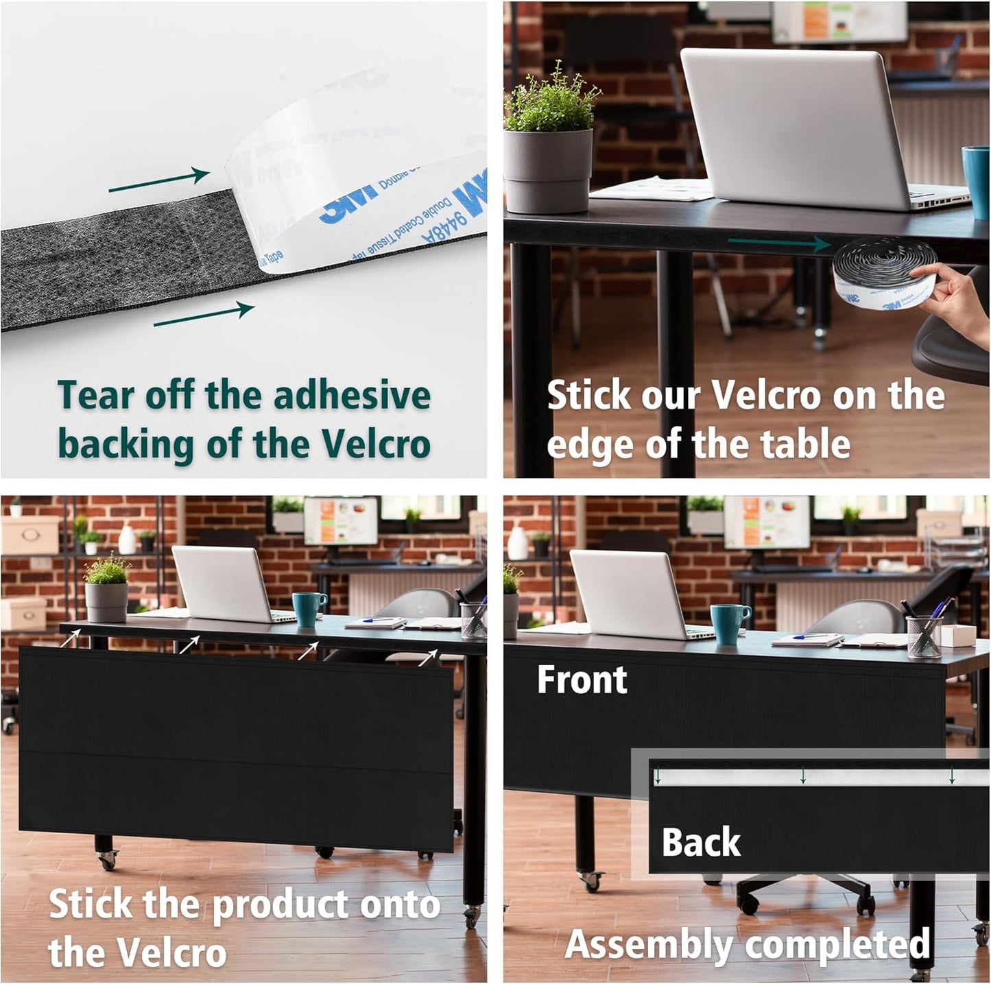 Under Desk Privacy Panel with Cable Management Organizer Sleeve Self-Adhesive Modesty Panel for Cord Organizer Pockets and Desk Skirt for Home Office or Standing Workstation (48 in)