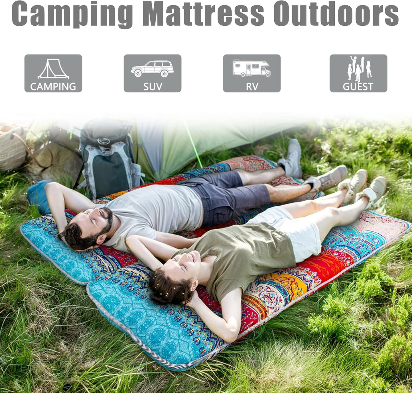 MAXYOYO Cot Mattress Bohemian Floor Bed, Japanese Floor Mattress Narrow Twin Futon Single Bed for Adults, Foldable Futon Roll Up Mat for Camping