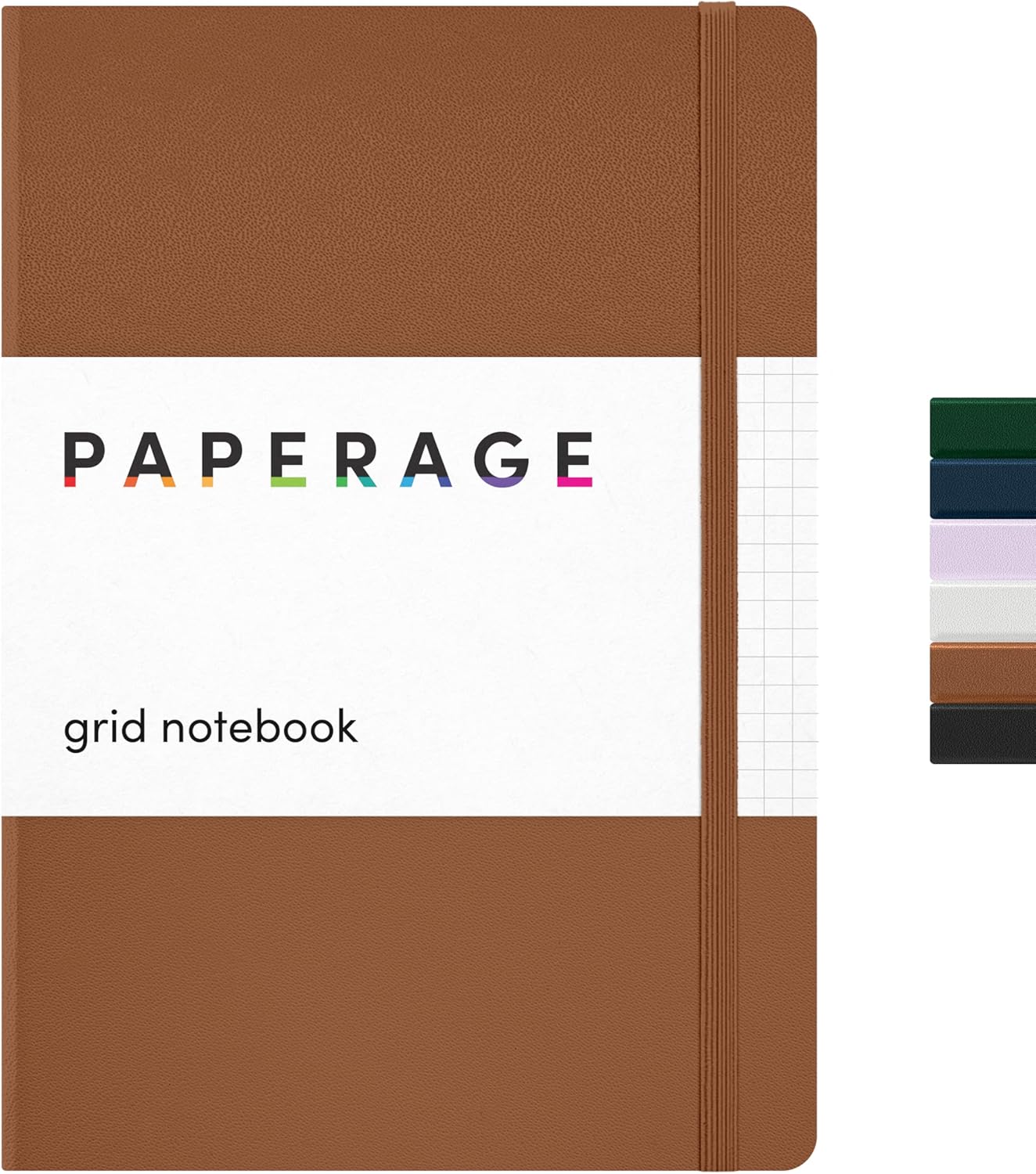 PAPERAGE Graph Paper Journal Notebook, (Cognac), 160 Pages, Medium 5.6 in x 8 in - 100 GSM Thick Paper – Hardcover Grid Notebook for Work or School
