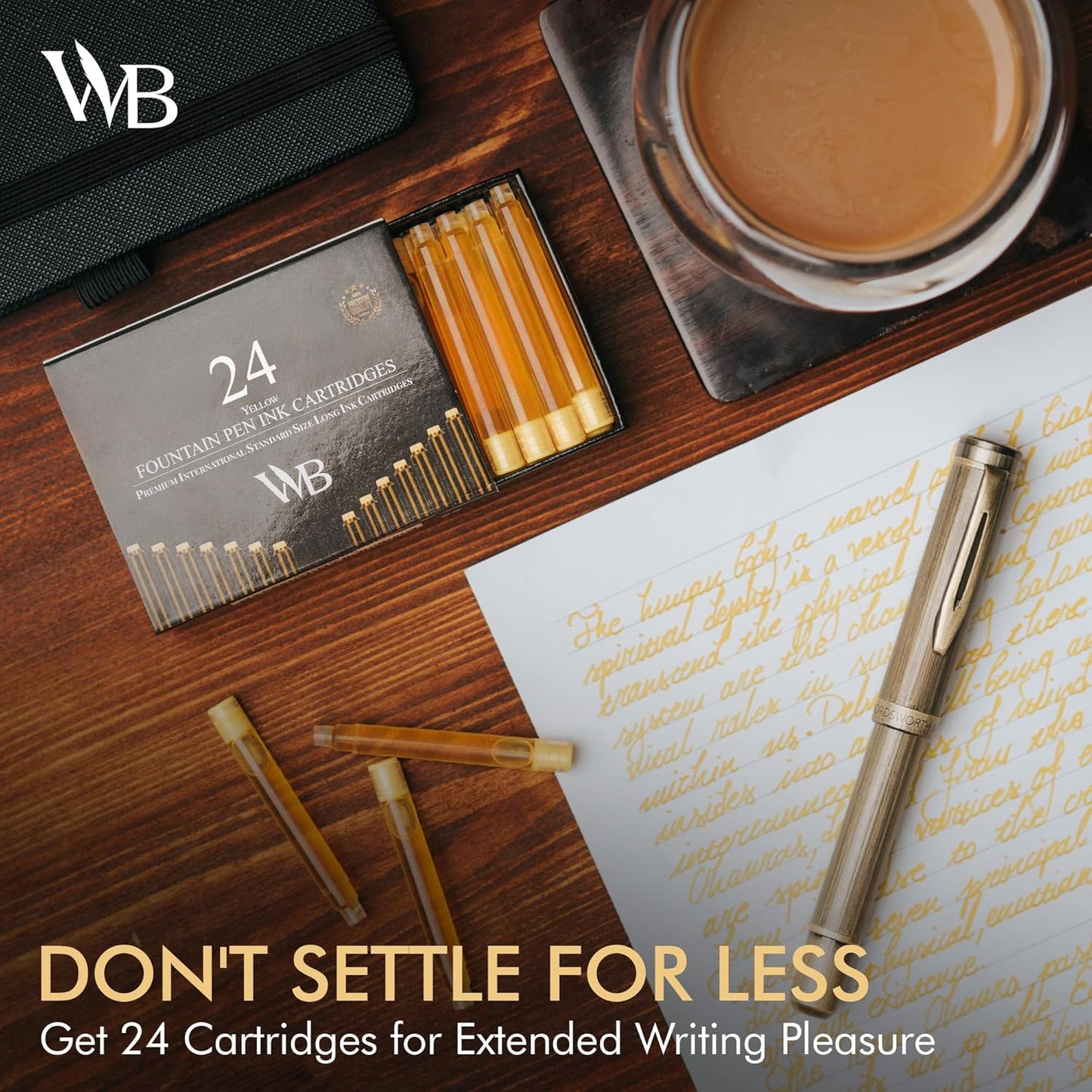 Wordsworth & Black 24 Pack Fountain Pen Ink Refills - Set of 24 Yellow Ink Cartridges - International Standard Size - Length APPR 2.3" - Base Diameter APPR 0.24" - Disposable and Generic