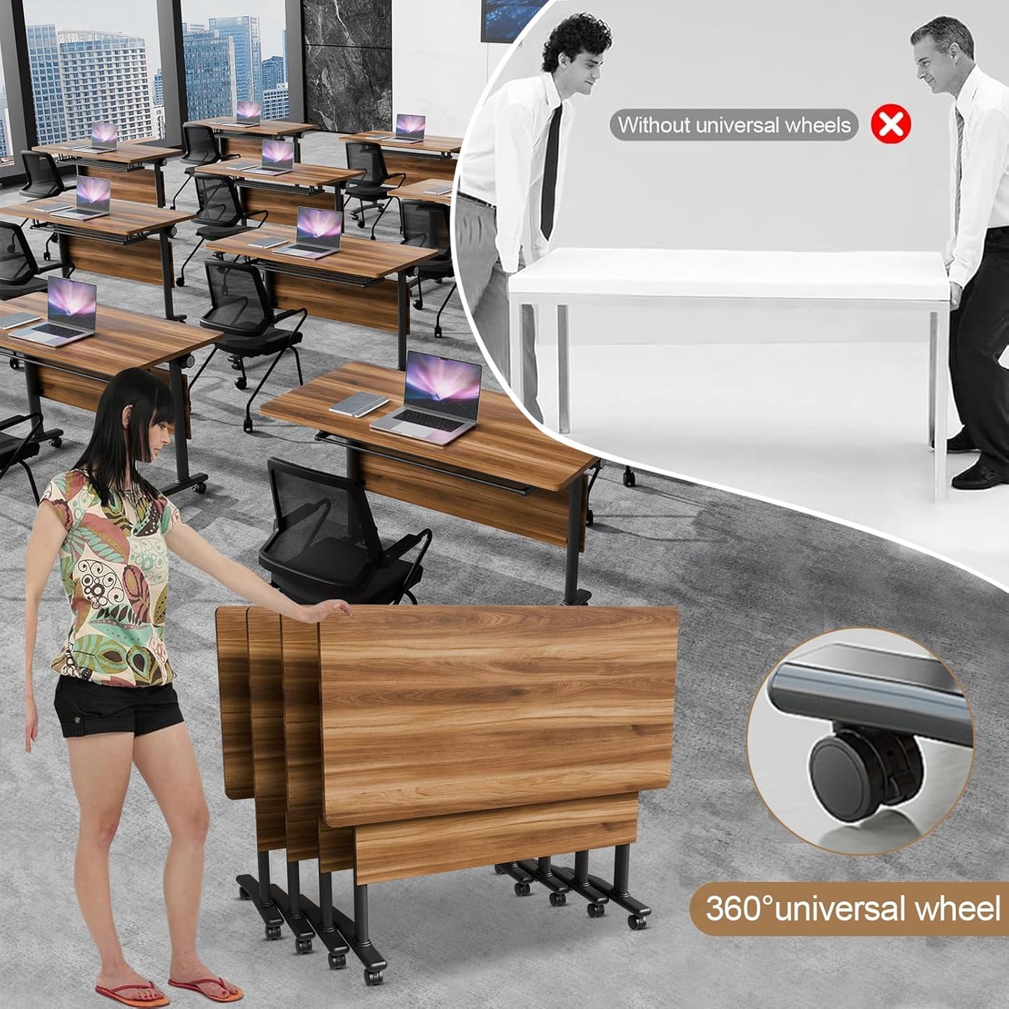 Conference Room Table with Flip-Top Design for Dynamic Meetings, Business Table Computer Desk with Heavy-Duty Frame,Foldable Seminar Meeting Tables for Home Office (2, C, 61IN)