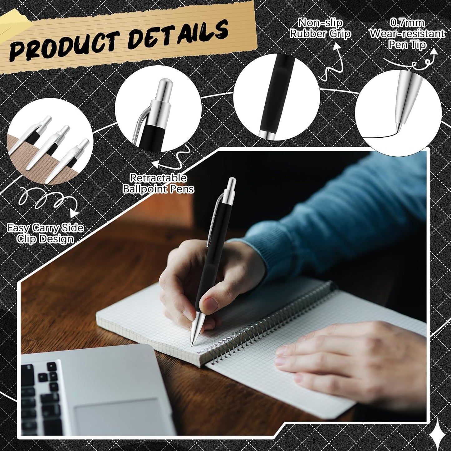 120 Pack Ballpoint Pens Bulk Retractable Gel Ink Pens Back to School Supplies 0.7mm Medium Point Black Ink Smooth Writing for School Office Journal Teacher Student Gifts(Black)