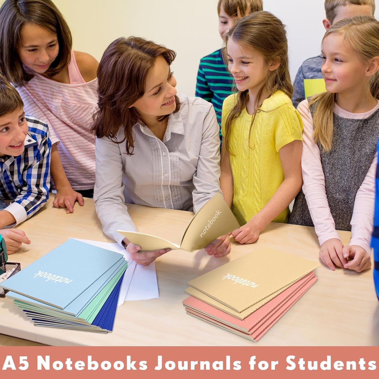 100 Pcs Kraft Notebook Journals 5.5 Inch x 8.3 Inch A5 Softcover Notebooks Bulk for Writing Sketch Office Notepad with 60 Pages 30 Sheets (Multicolor,Lined)(Bright Color,Notebook, Lined)