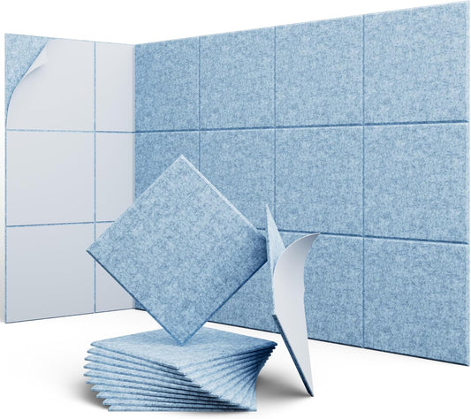 12 Pack 12" X 12" X 0.4" Acoustic Panels for Wall Sound Absorbing,Square Self-Adhesive Sound Panels, High Density Suitable for Multiple Scenarios(Light Sky Blue)