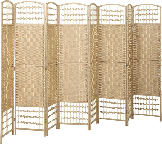 HOMCOM 8 Panel Room Divider, Folding Privacy Screen, 5.6' Room Separator, Wave Fiber Freestanding Partition Wall Divider, Natural