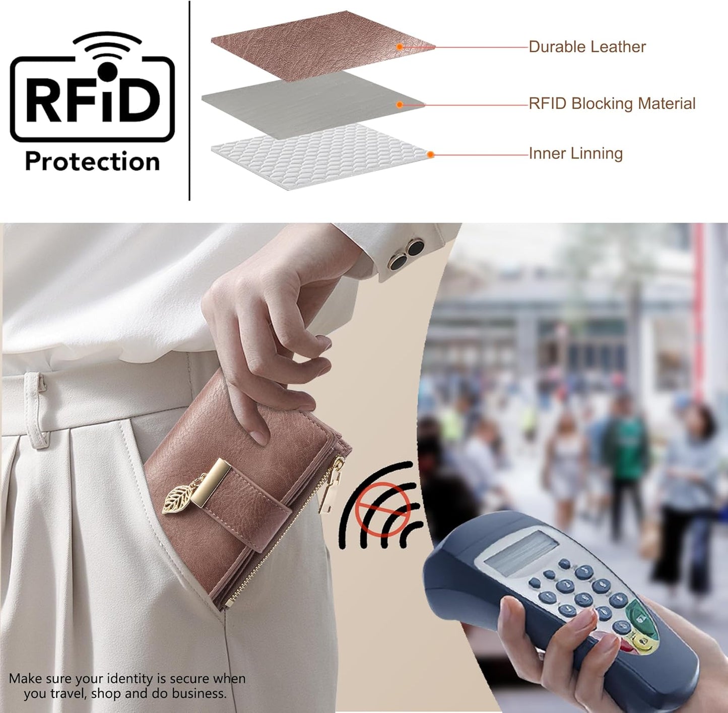 Small Wallet Women RFID Blocking Leather Bifold Wallet Credit Card Holder for Women Ladies Compact Wallet Mini Purse With Zipper Pocket