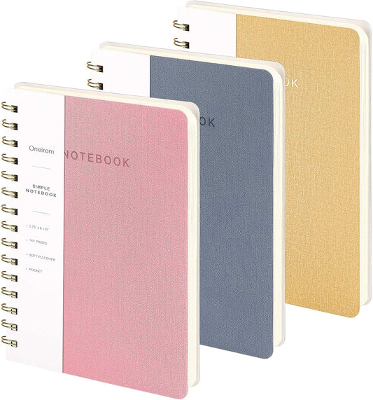 Spiral Notebook - Lined 160 Pages Journal with Back Pockets for College Journal, Twin-Wire Binding Notebook Perfect for Office & Home School Supplies, 3 Pack Set