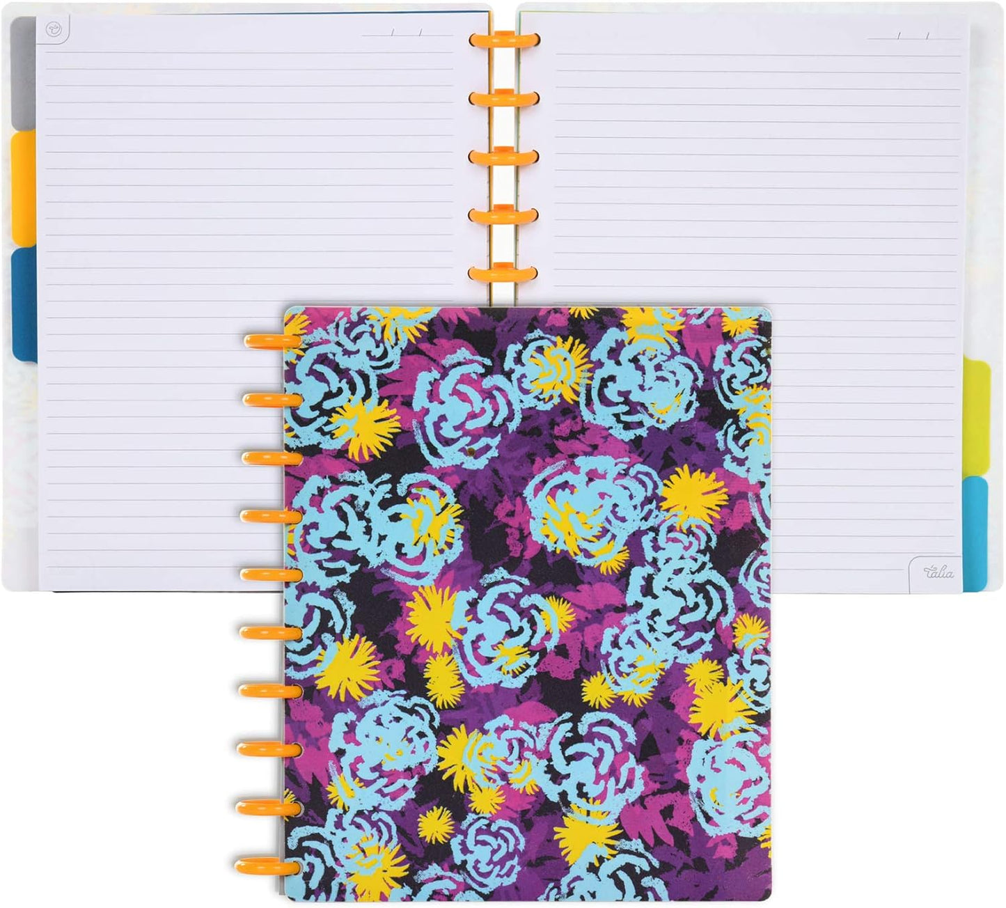 Talia Discbound Notebooks, Planner, Customizable, (xFunky Floral w/BBQ Mustard Discs, Midsize (7.5in x 9.75in))