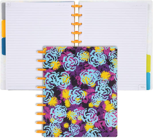 Talia Discbound Notebooks, Planner, Customizable, (xFunky Floral w/BBQ Mustard Discs, Midsize (7.5in x 9.75in))