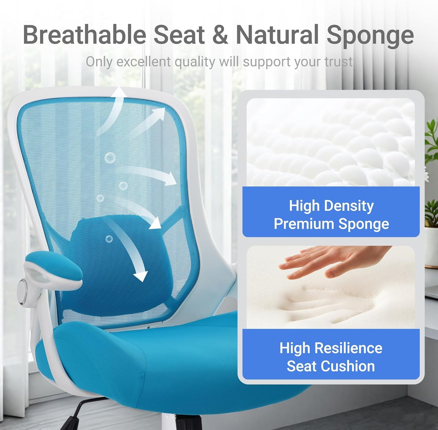 HYLONE 400lbs Heavy Duty Office Chair, 5" Thickened Seat Ergonomic Desk Chair with Adjustable Armrests, Home Office Computer Chairs for Long Hours Mesh Executive Chair(Blue)