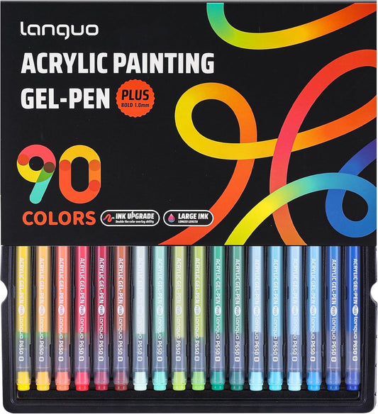 Acrylic Gel Pens for Coloring Books, Quick Dry 90 Colors 1.0mm Fine Point Gel Marker Pen for Drawing, Journaling Art, School Supplies