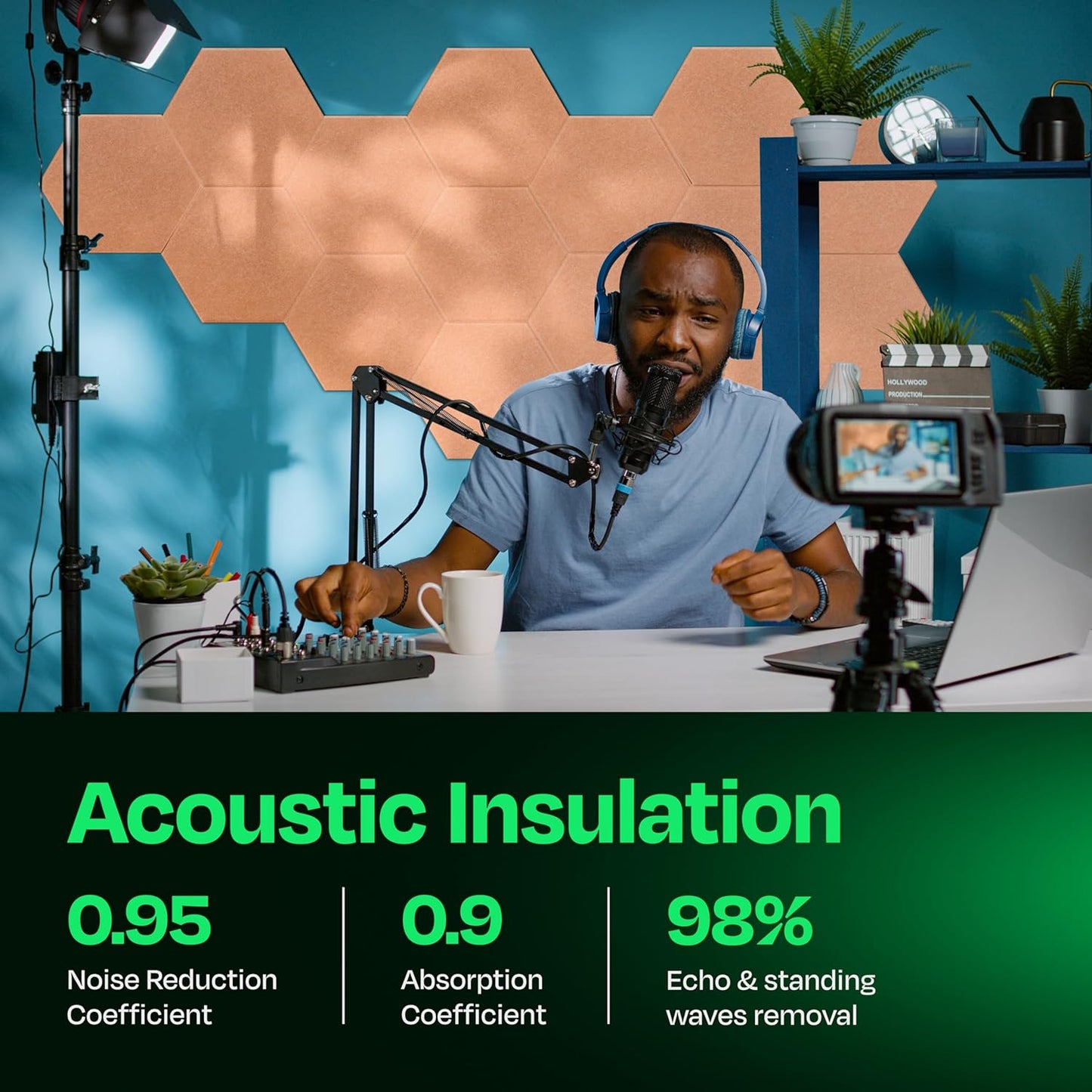 Acoustic Panels 12-Pack Soundproof Wall Panels 14"X12.1"X0.4" Sound Panels High Density Sound Dampening Panels - [Peach Beige Hexagon]