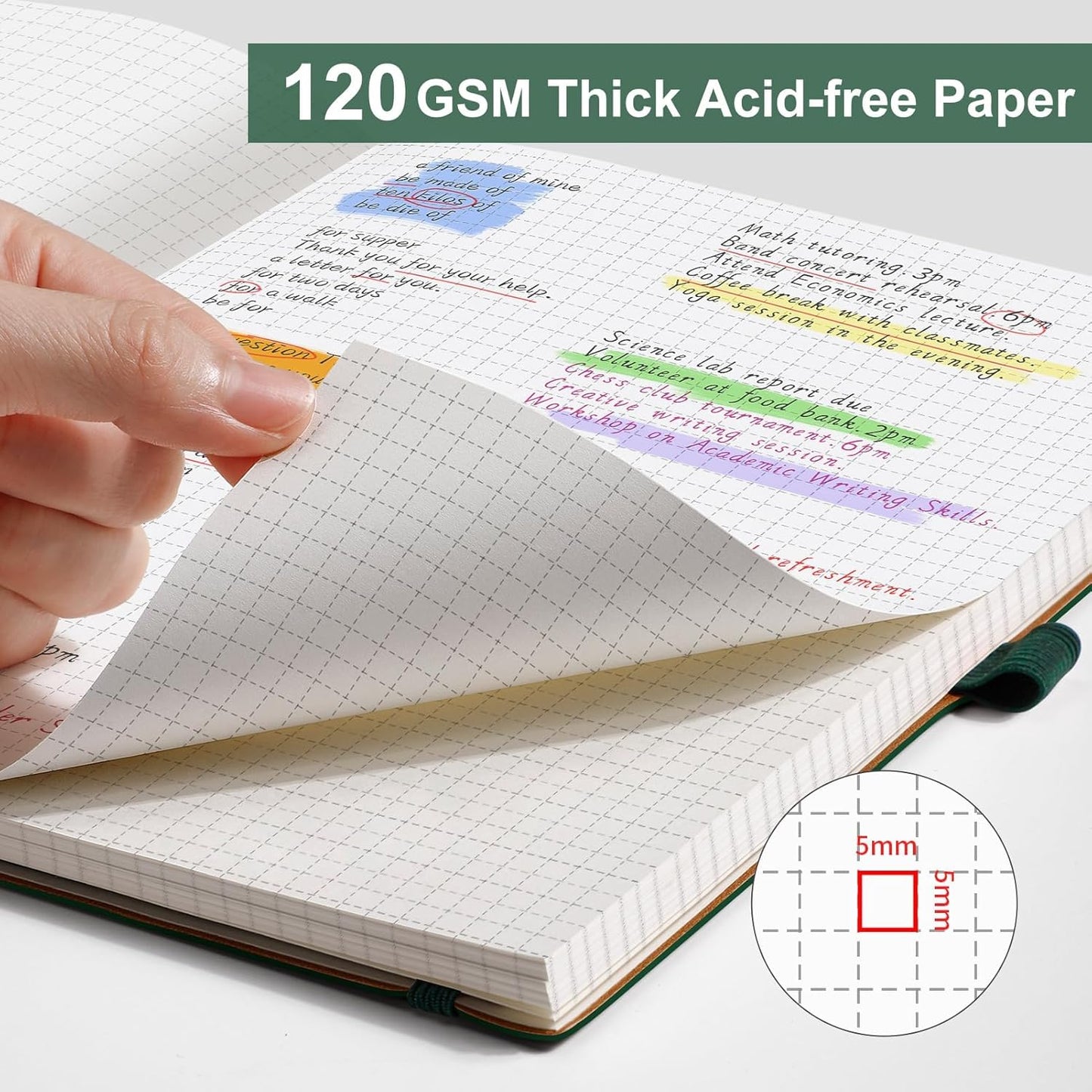 AHGXG Graph Paper Notebook - Grid Notebook Journal, 120 GSM Thick Graph Paper, Large B5 Notebook 96 Pages, Leather Softcover, for Graphing, Writing, Math, Engineering, 7.6'' X 10'' - Green