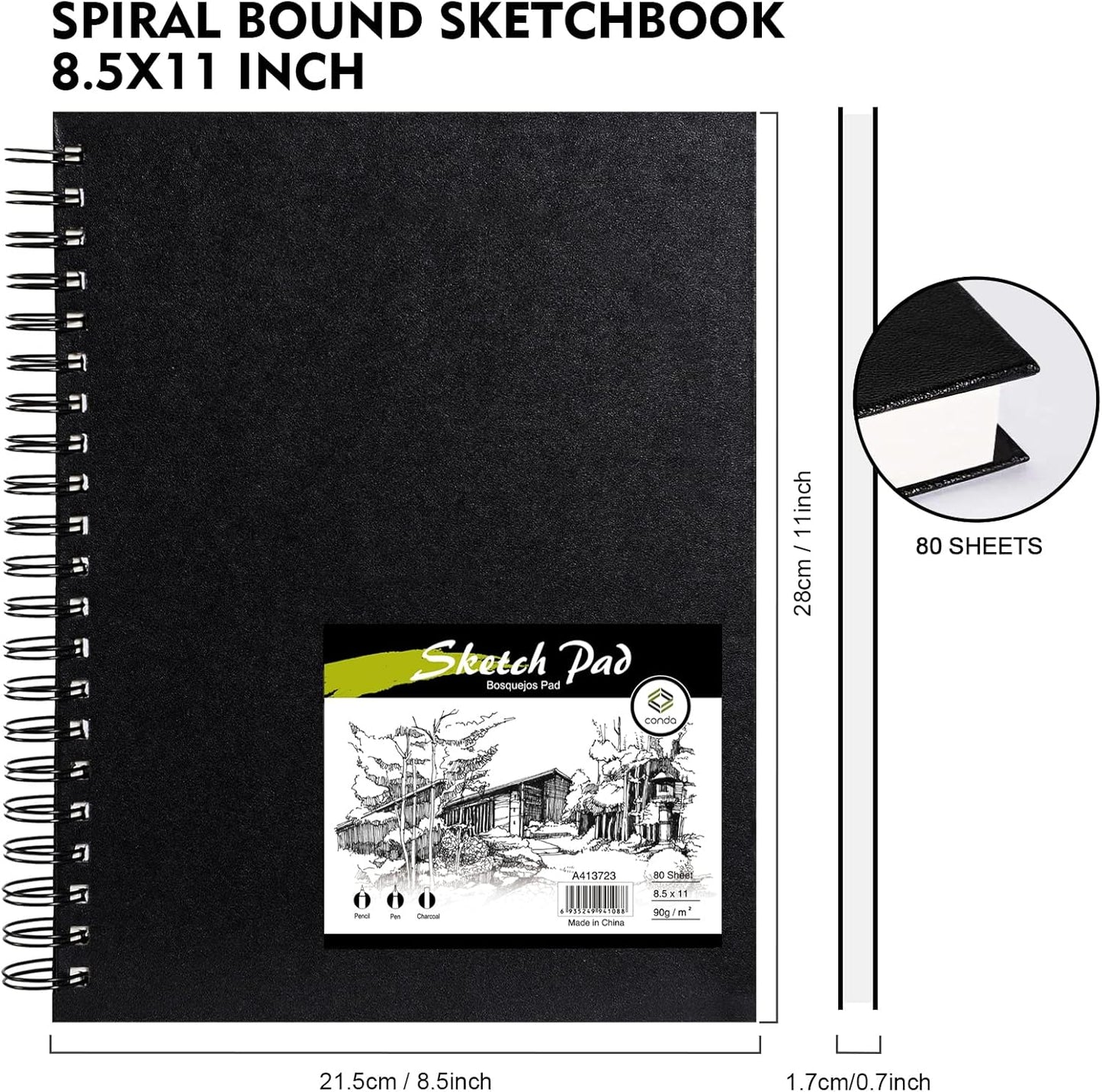 conda 8.5"x11" Hardbound Sketch Book, Double-Sided Hardcover Sketchbook, Spiral Sketch Pad, Durable Acid Free Drawing Art Paper for Adults