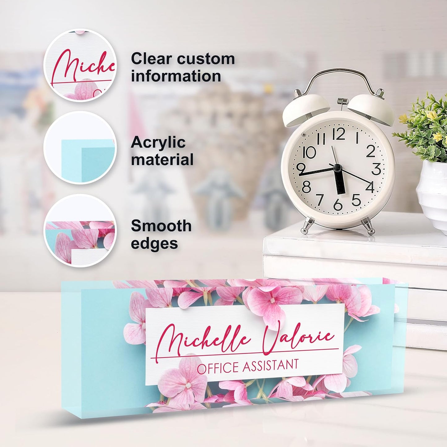 Office Desk Name Plate Personalized, Custom Name Plates for Desks, Name Plate Personalized for Office, Employee Appreciation Gifts (Pinkish Blue)