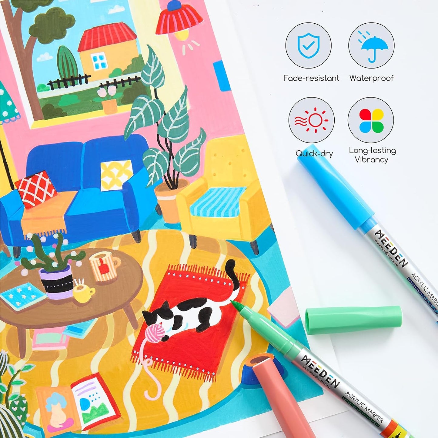 MEEDEN Acrylic Paint Pens Marker: 24 Colors Brush Tip Acrylic Markers with Automatic Ink Control System - Water-Based Quick Drying Acrylic Paint Pens for Coloring Drawing DIY Crafts Art Supplies