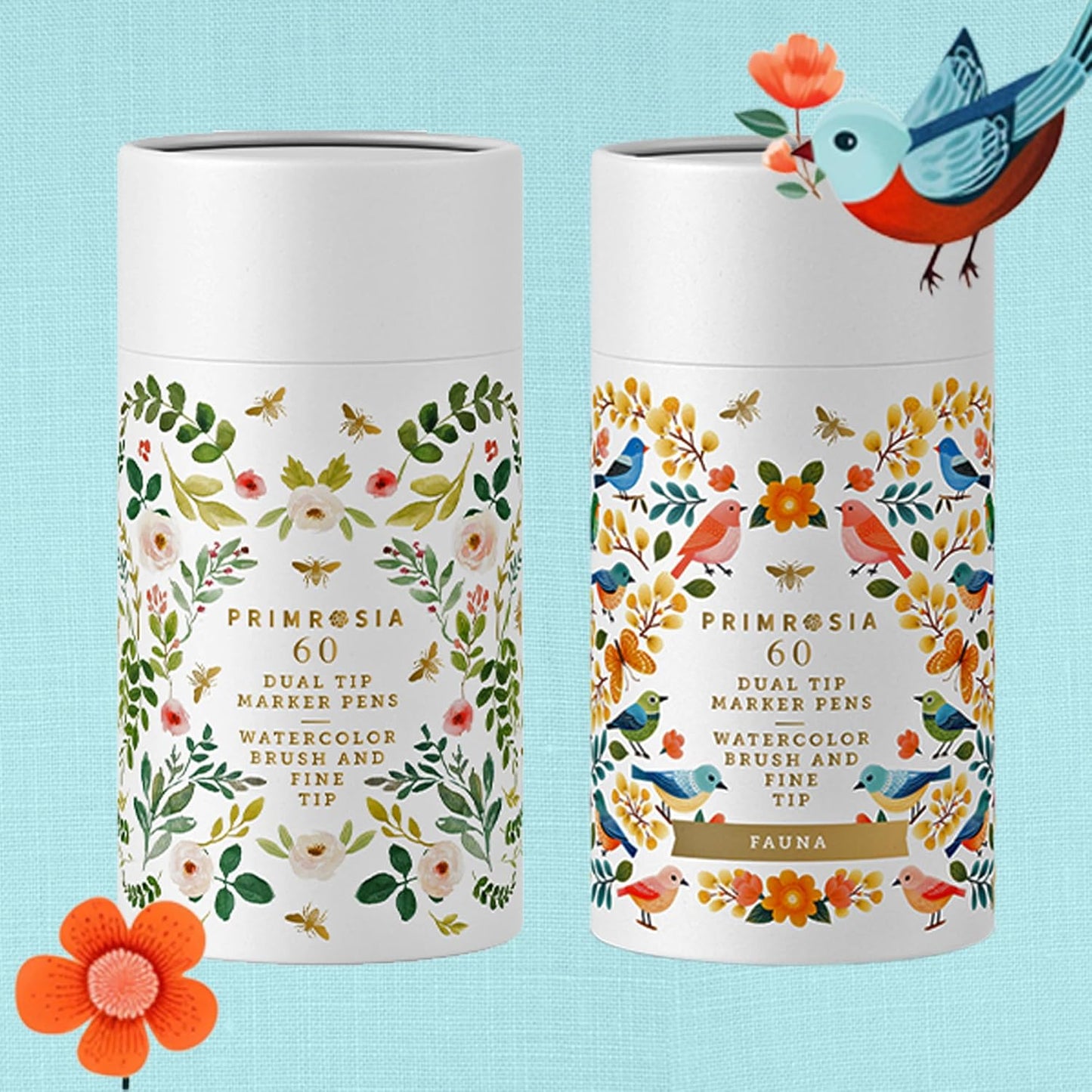 Primrosia Flora and Fauna 60 Dual Tip Markers for Bullet Journal Pens Coloring and Drawing