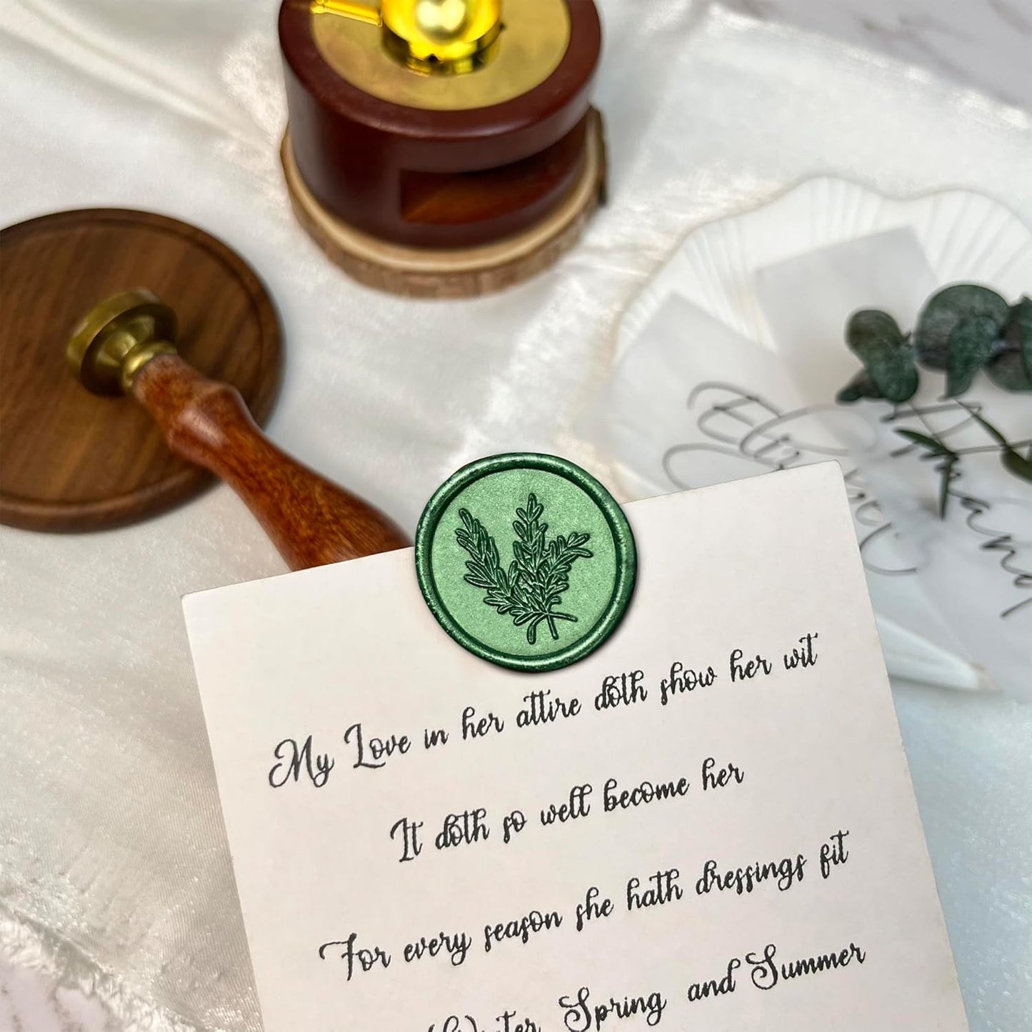 25Pcs Wax Seal Stickers Handmade Envelope Seals Self Adhesive Wax Stickers for Wedding Party Invitations, Envelope, Gift Wrap, Christmas(Rosemary Style, Green)