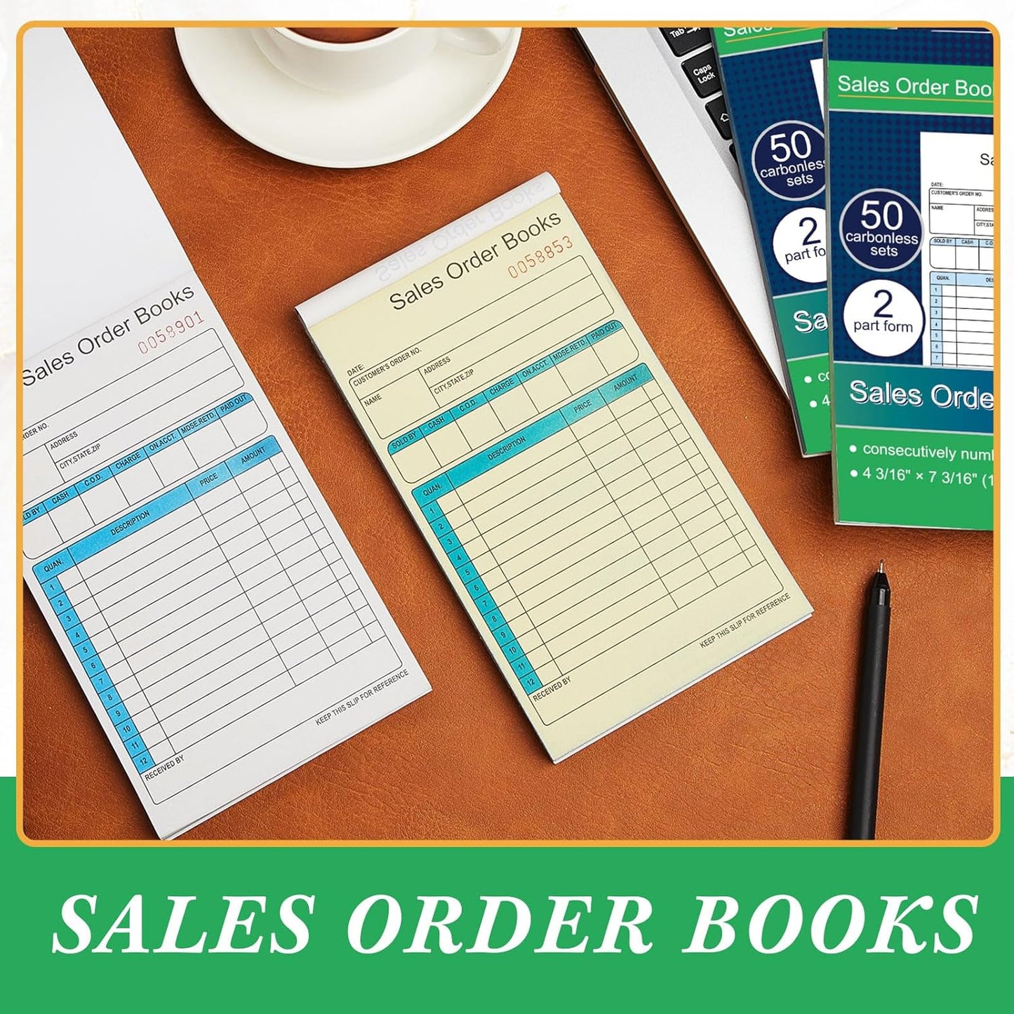 Seajan 12 Pcs Sales Order Books, 4.2 x 7.2 Inch 2 Part Purchase Order Book with Carbonless Copies Receipt Book for Small Business Receipt Log Book 50 Sets Per Book