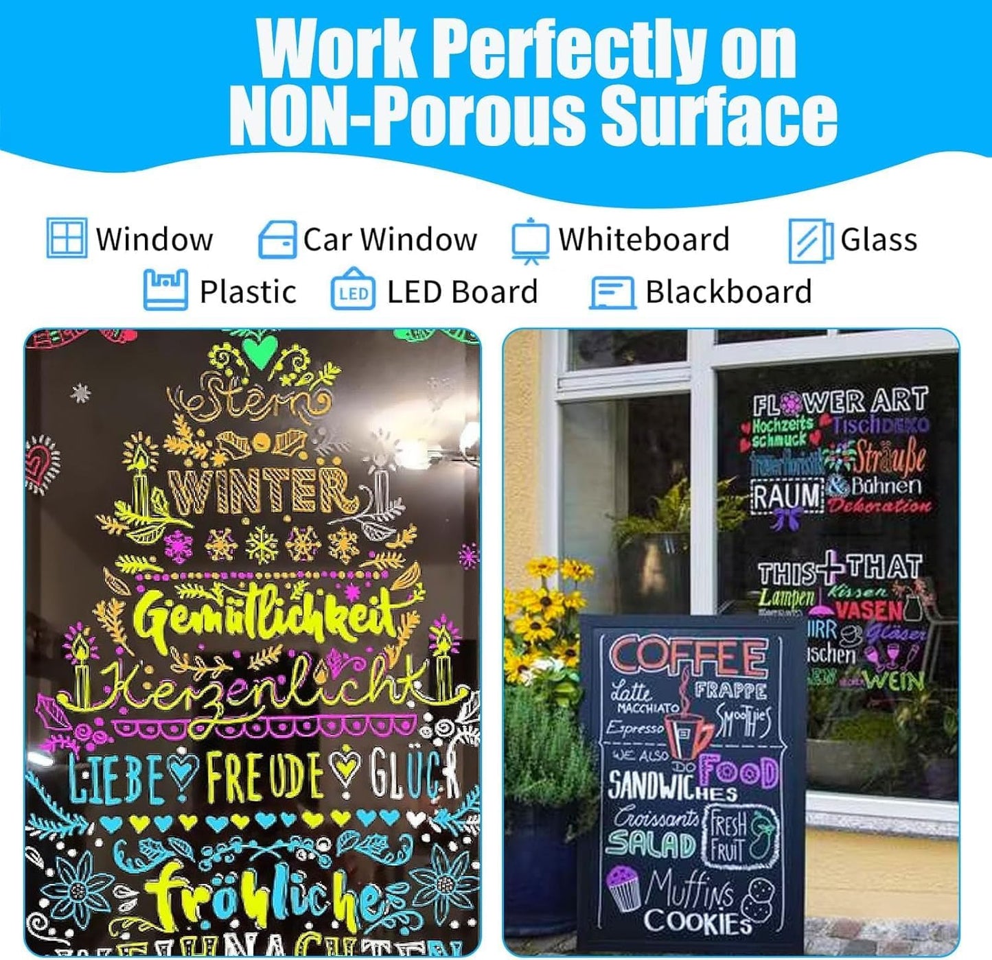 Window Chalk Markers for Cars Glass Washable, 10 Colors Jumbo Liquid Chalk Marker Pens with 10mm 3 in 1 Nib Wide Tips, Big Chalkboard Markers Car Window Paint Pens for Auto, Bistro, Mirror, Poster