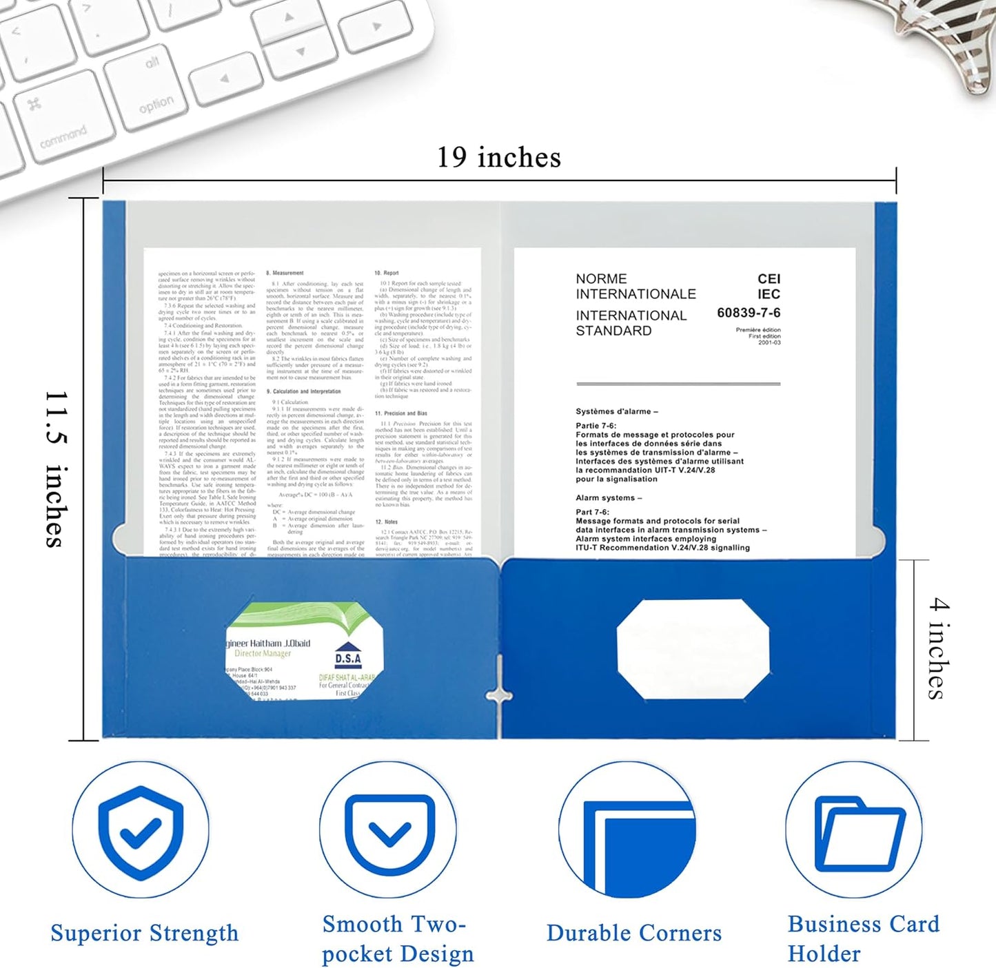 Zzrywuty File Folders with Pockets Letter Size, 25-Pack Paper Folders with Card Slot, Two Pocket Folders for School Students, Businessmen, Home and Office Workers（Blue）