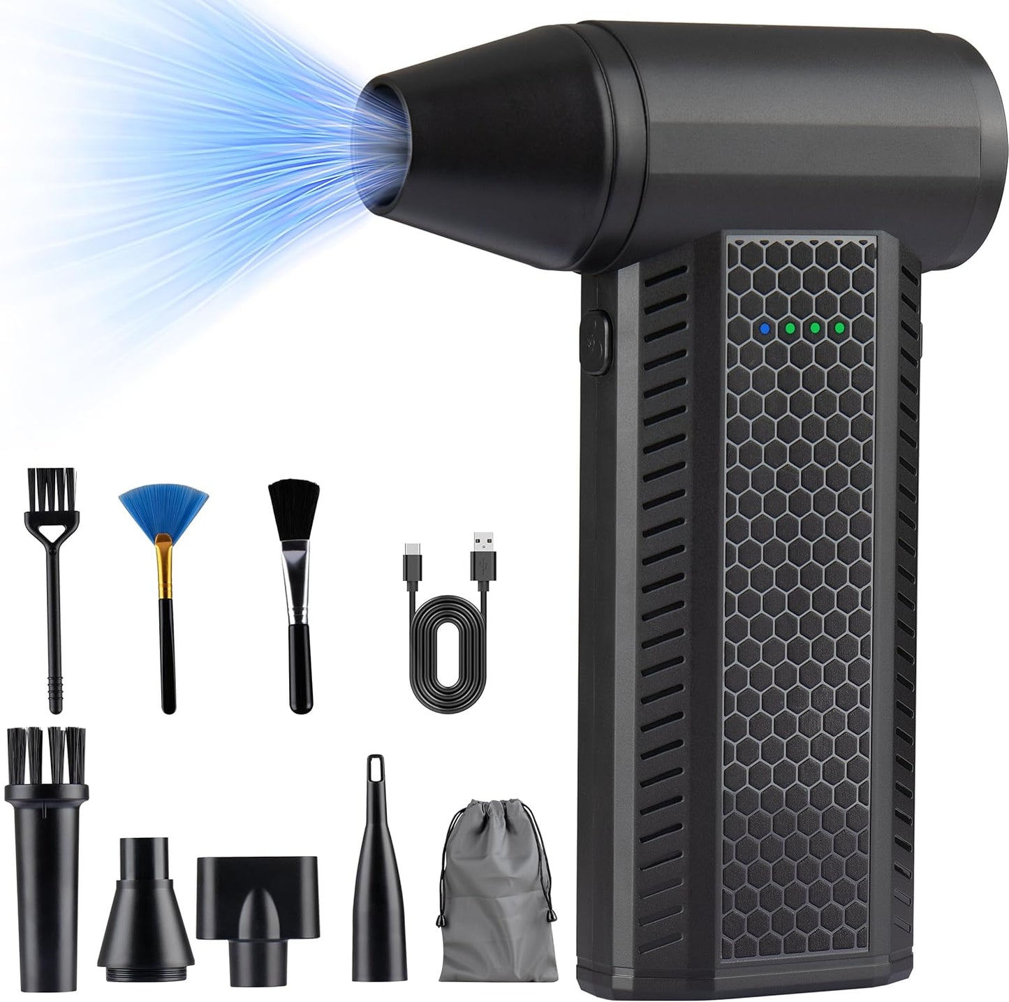 Electric Air Duster Mini Blower, 130000RPM Brushless Motor 4-Gear Rechargeable Compressed Air Duster, PC Computer Cleaner Keyboard Electronics Car Dust Blower for Home Office, Black