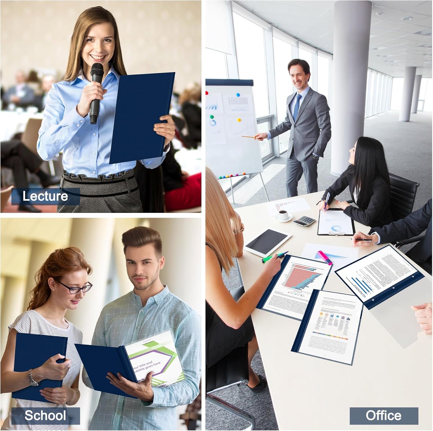 Ndsox 5 Packs Clear Front Report Covers with 3-Prong Fasteners Plastic Project Presentation Folders Resume Document Covers with Navy Blue Back for 8.5x11 Letter Size Paper for School Office Business