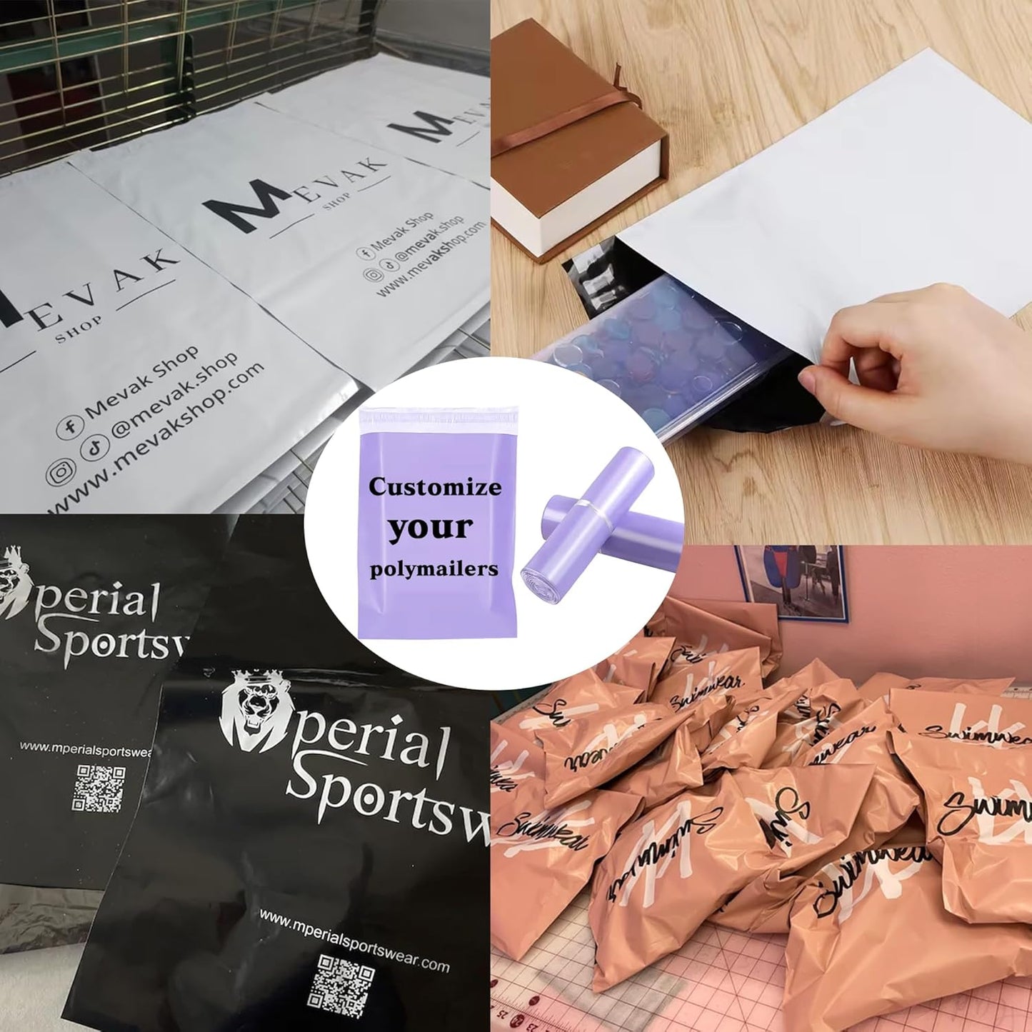 Poly Mailer Bags - Personalized Packaging for Boutique Retail & Online Business - Custom Self-Seal Mailing Bags - Printed Logo/Text/Slogan - Postage Bag (100)