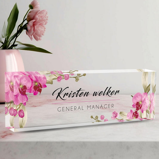 Custom Desk Name Plate Personalized, Acrylic Name Plate for Desk, Office Desk Decor for Women and Men, Employee Appreciation Gifts Office Gifts for Boss, Manager, Teacher, Nurse (Butterfly Orchid)