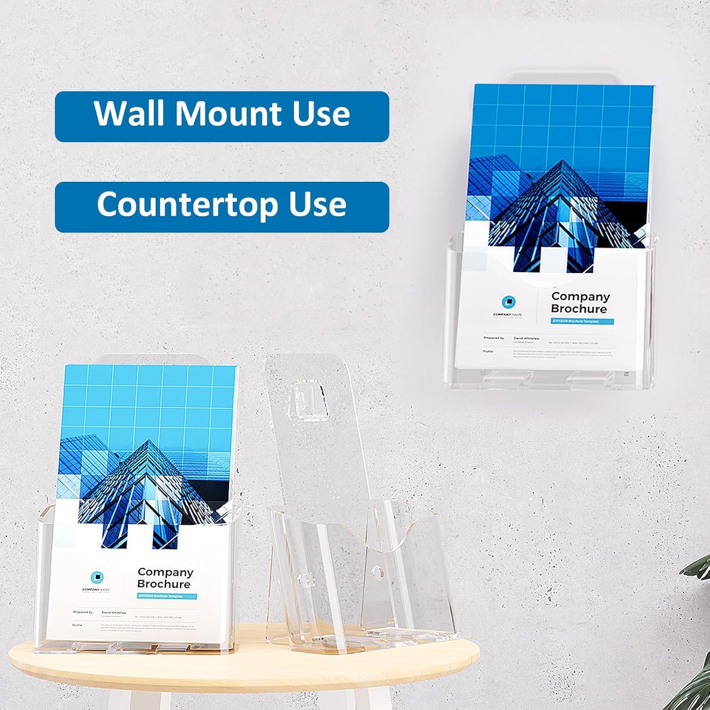 Acrylic Brochure Holder 6 x 8 Inch, Clear Slant Back Display Stand for 5.5 x 8.5 & 5 x 7 Inch Flyers, Pamphlets, Table Signs – Plastic Paper Holder for Office, Home, Store, 6 Pack