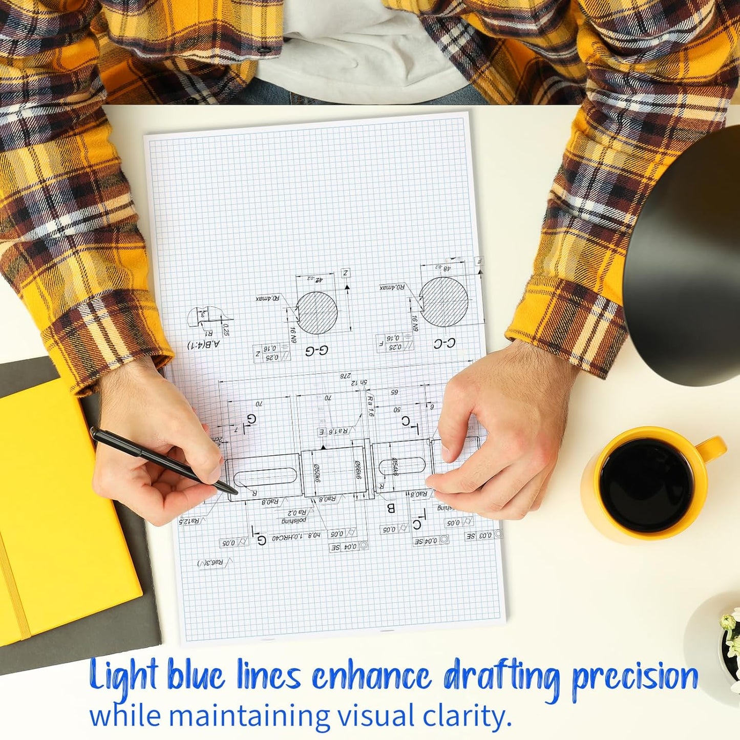 Large Grid Graph Paper Pad, 22 x 17 inches, 0.25" 4x4 Square Grid, Blueprint, High Brightness, 35 Sheets/70Pages, 2 Pack Engineering Graph Paper Pads (4 Squares Per Inch, 35 Sheets Each Pad.)