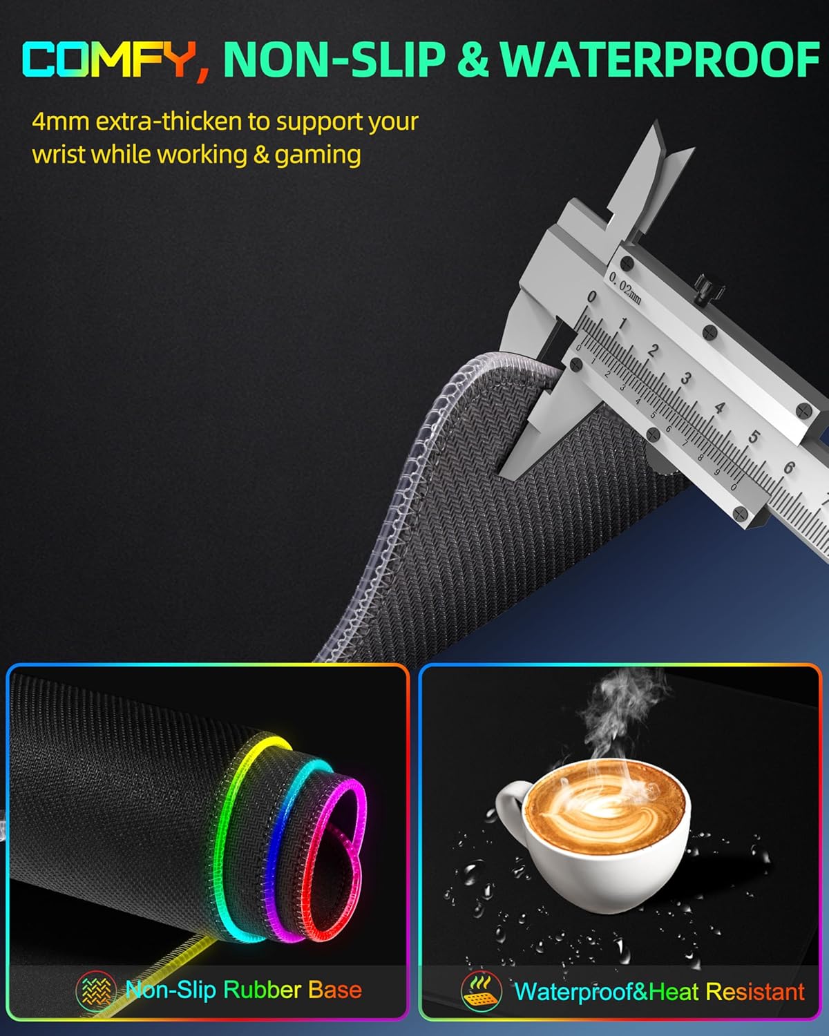 Upgraded Mouse Pad with Wireless Charging, RGB Gaming Desk Mat, 31.5"x15.7" Large XXL Desk Pad, 15 Light Modes, Ultra-Smooth Surface, Non-Slip Mouse Mat, Waterproof Computer Keyboard Pad, Black