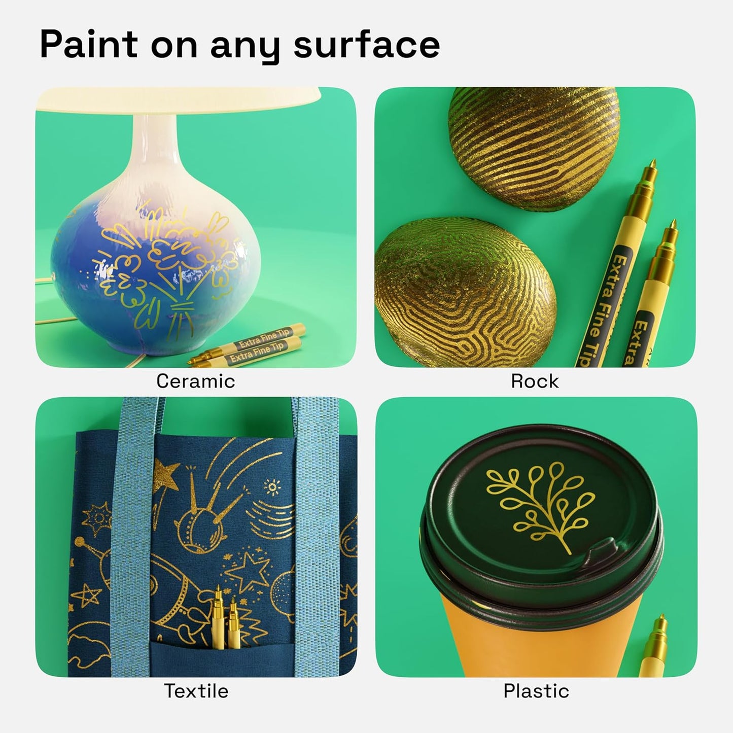 ARTISTRO 2 Gold Acrylic Paint Markers - 0.7mm Extra Fine-Tip Metallic Paint Pens - Perfect for Crafting, Art Projects, & More