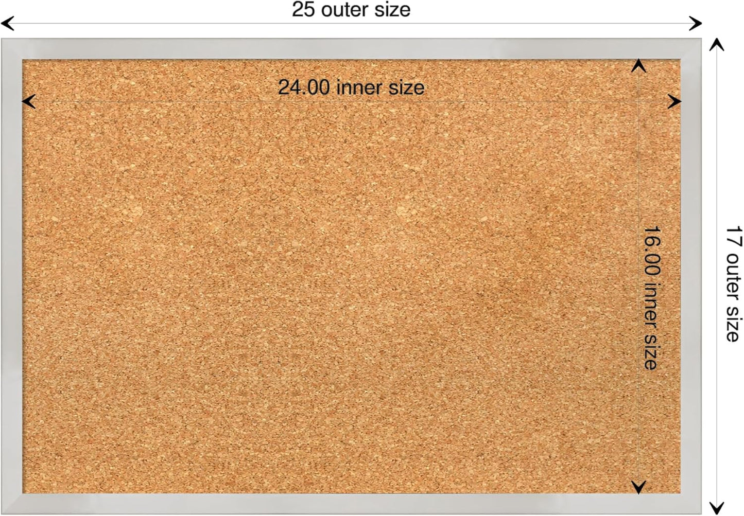 Amanti Art Natural Cork Board for Wall, 17x25 Vision Board with Silver Wood Frame, Medium Corkboard Office Decor for Home Organization, Modern Contemporary Corkboard Pinboard to display items for home