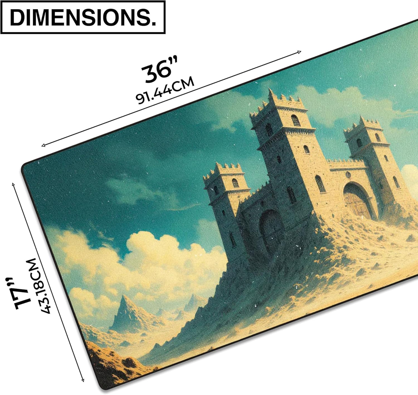 MPCO. Dark Fantasy Large Gaming Desk Pad - 36" x 17" Aeroglyde Fabric Castle of Shifting Sands Desk Mats - Non-slip, Washable, Smooth Glide for Precision Gaming & Work