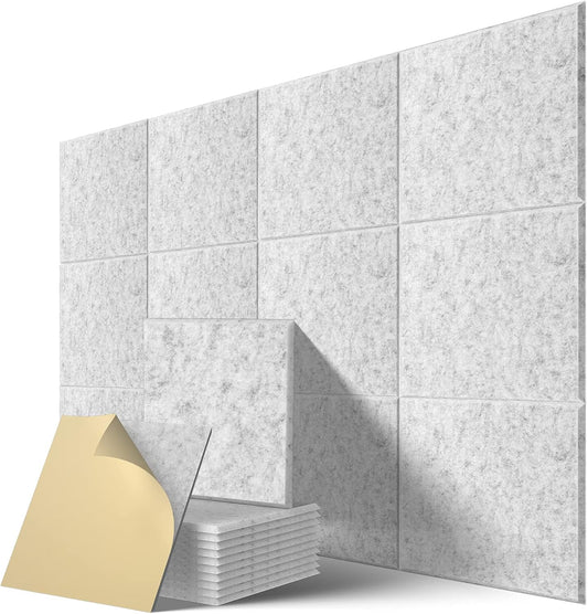22 Pack Self Adhesive Acoustic Panels, 12" X 12" X 0.4" High Density Polyester Sound Proof Foam Panels for Walls, Soundproof Wall Panels for Home & Office (Sliver Gray)