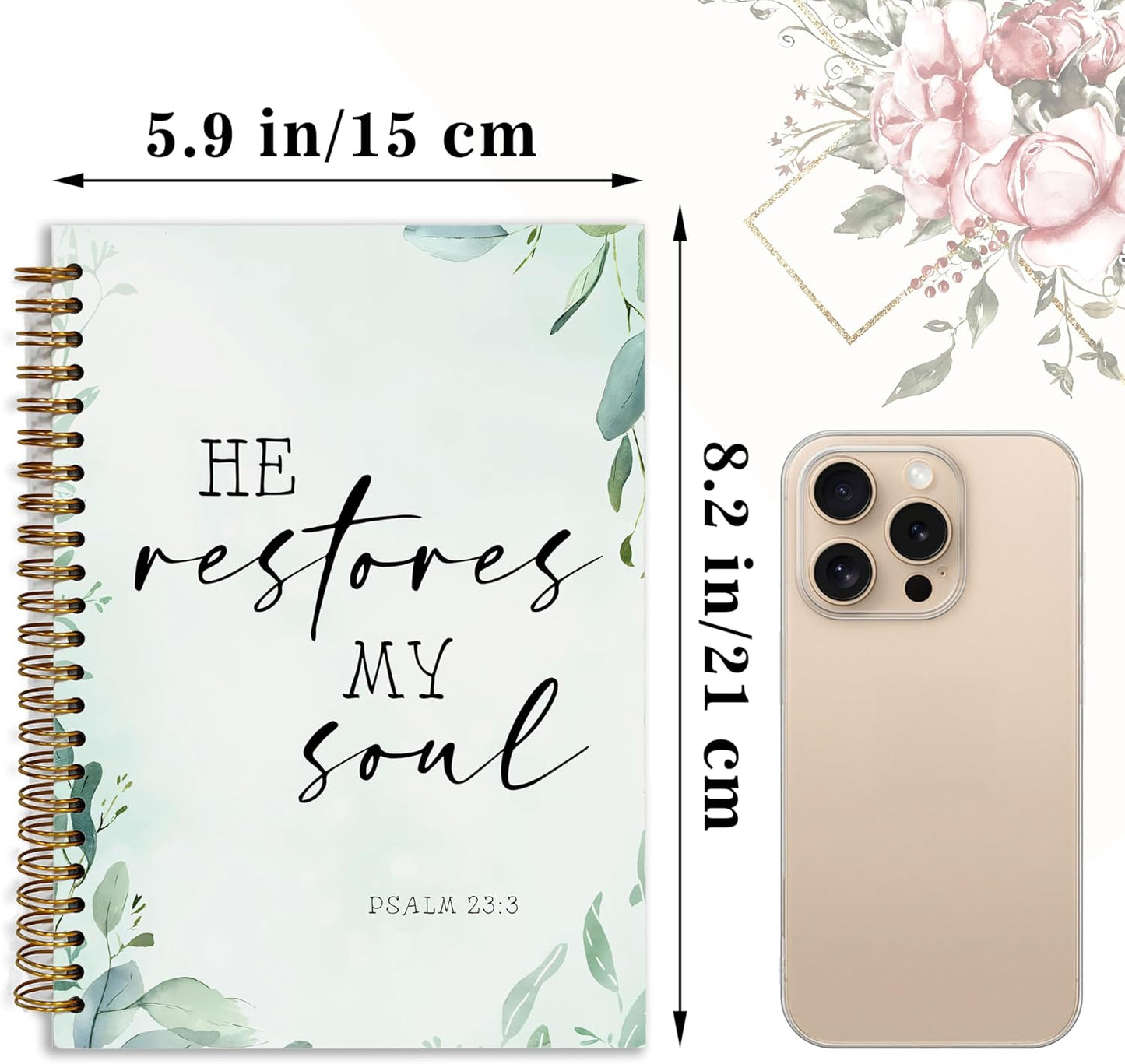 Bible Notebook, A5 Spiral Christian Journal with Floral Pink Butterfly Notebook, Bible Verse-I Can Do All Things Through Christ Who Strengthens Me, Inspirational Notebooks for Women, Bible Study, Gift for Birthday Christmas, Office Supplies (Light blue)