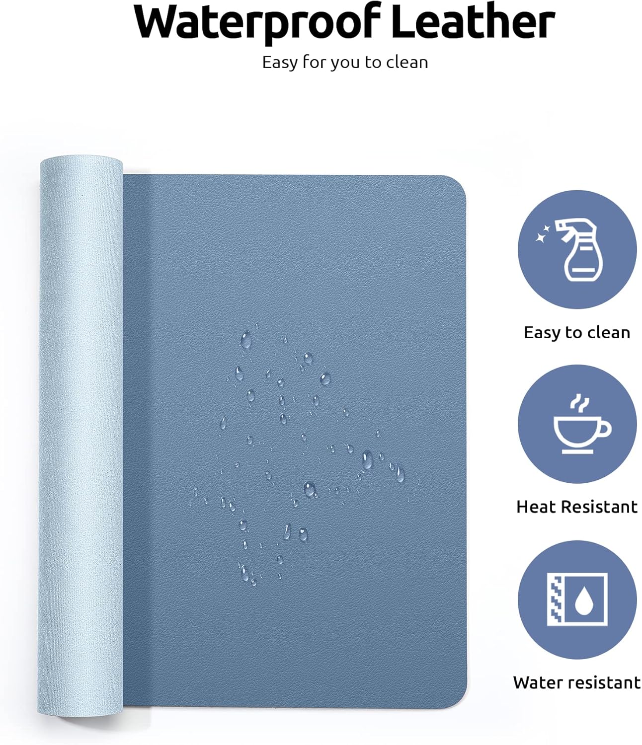 YSAGi Leather Desk Protector, Office Mat, Large Mouse Mat, Non-Slip PU Leather Blotter, Laptop Desk Pad, Waterproof Writing Pad for Office and Home (Blue, 35.4" x 17")