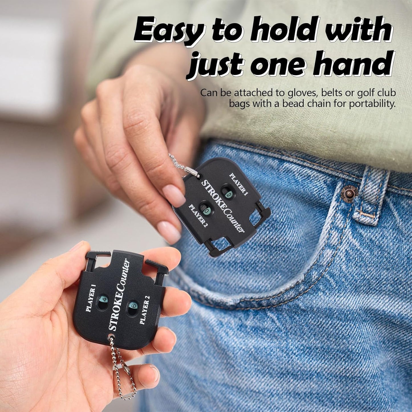 3 Pack Portable Golf Stroke Counter with Key Chain, 2 Player Shot Score Clicker Counter Handheld Small Digital Tally Counter for Golf Game Scoring Keeper Pitch Men Women
