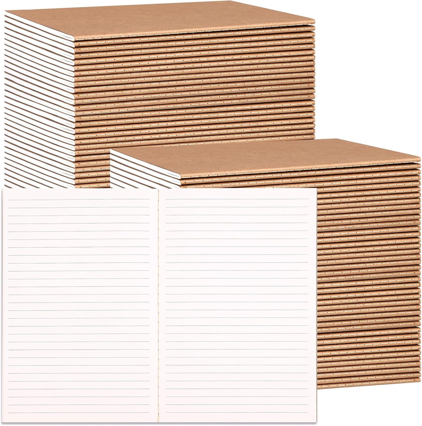 LABUK 100 Pack Lined Kraft Notebooks, A5 Journals Bulk, 8.3x5.5 Notebook Bulk for Traveler Journal, Students Gift School Office Supplies (30 Sheets/60 Pages)