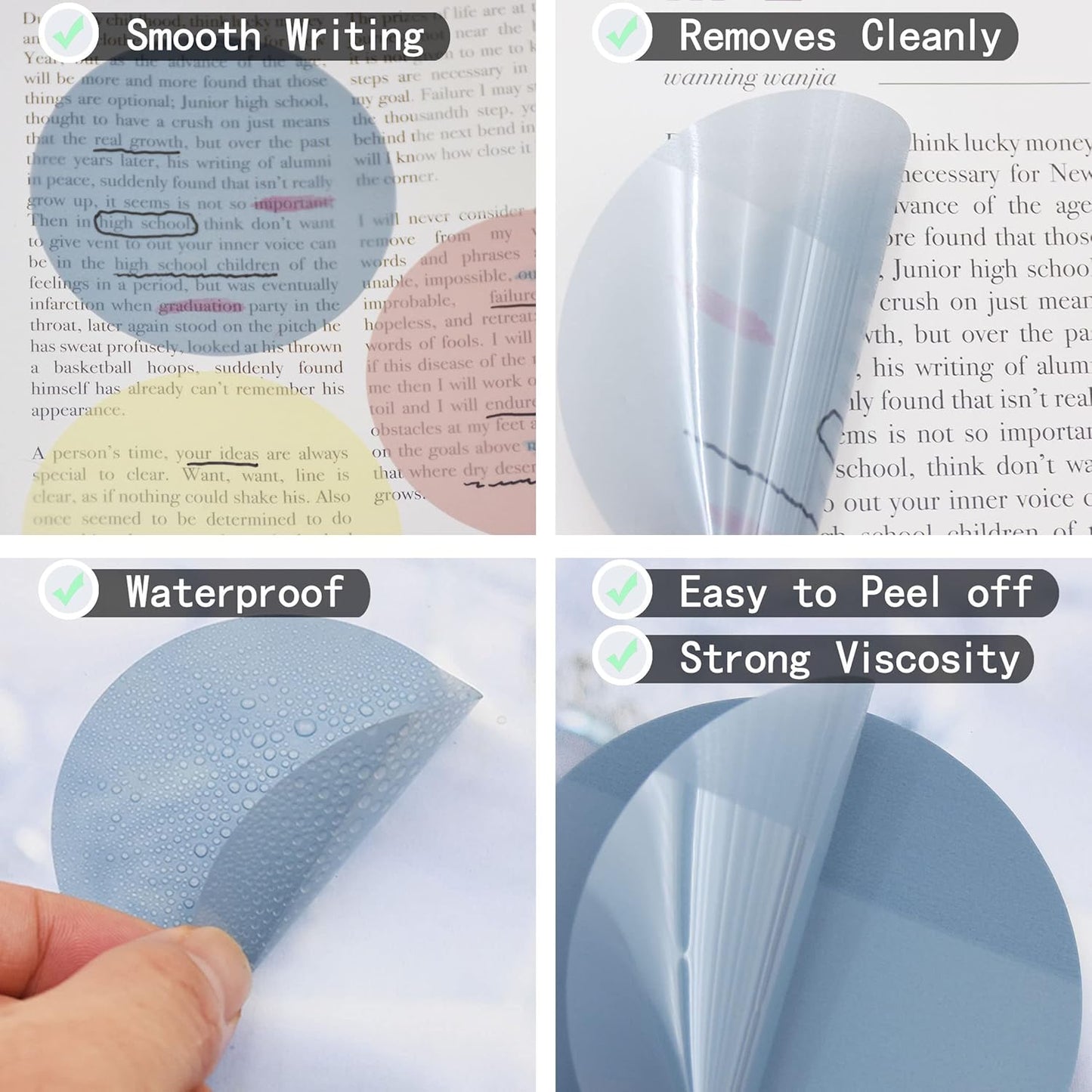 800Pcs Transparent Sticky Notes, 2.76"x2.76" Clear Round Sticky Notes, Waterproof Translucent Sticky Note Pads for Books Annotation, Clear Post it Notes for Bible Study, School, Office