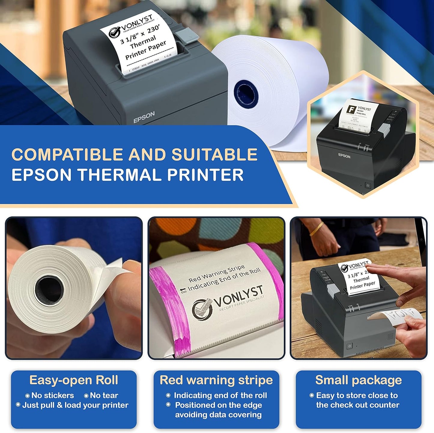 3 1/8 x 230 Thermal Paper Receipt Roll for Epson Printer (Pack 24 rolls)