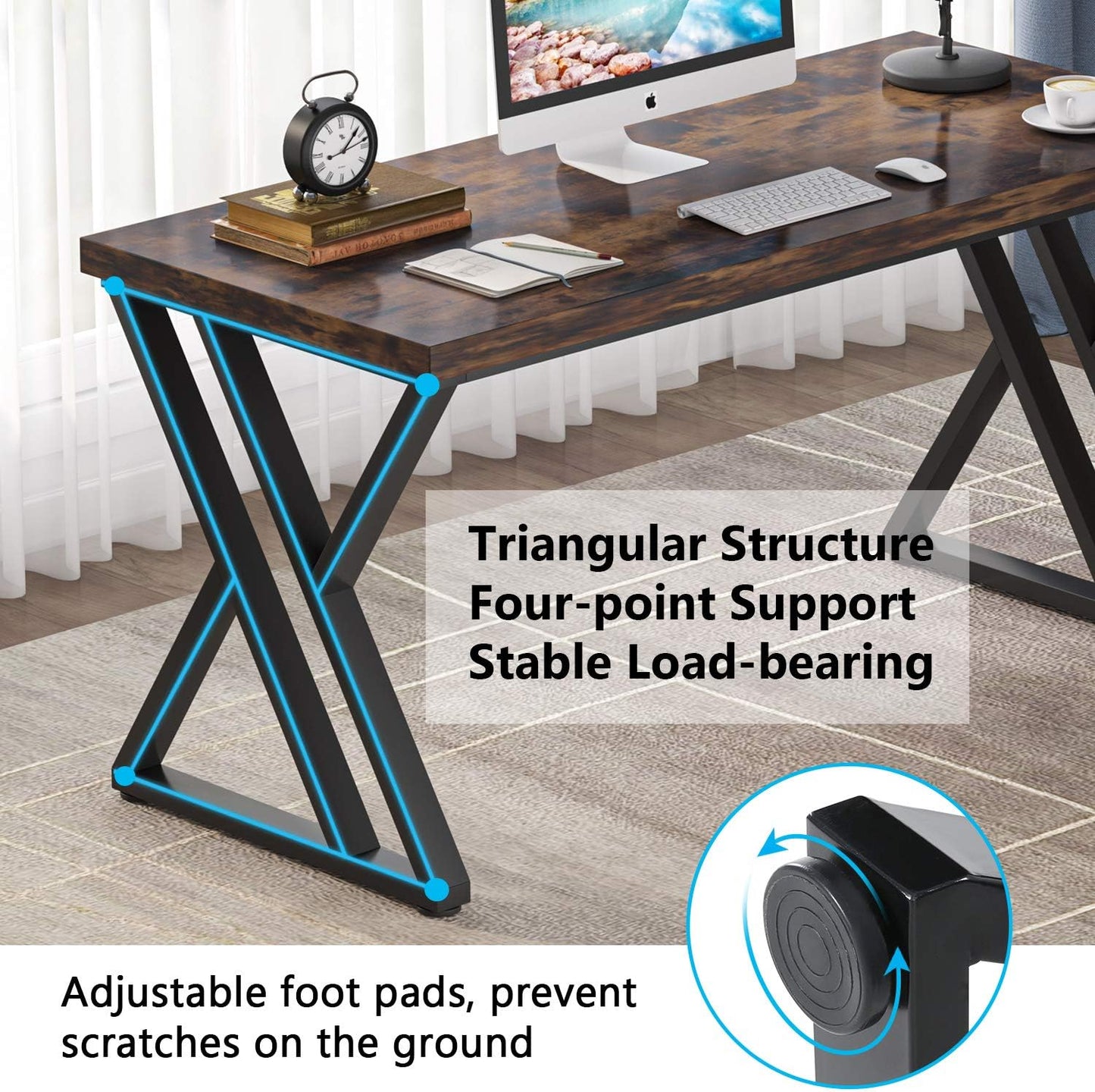 LITTLE TREE 55 Inch Large Simple Industrial Computer Desk Study Writing Table Home Office Workstation,Rustic Brown