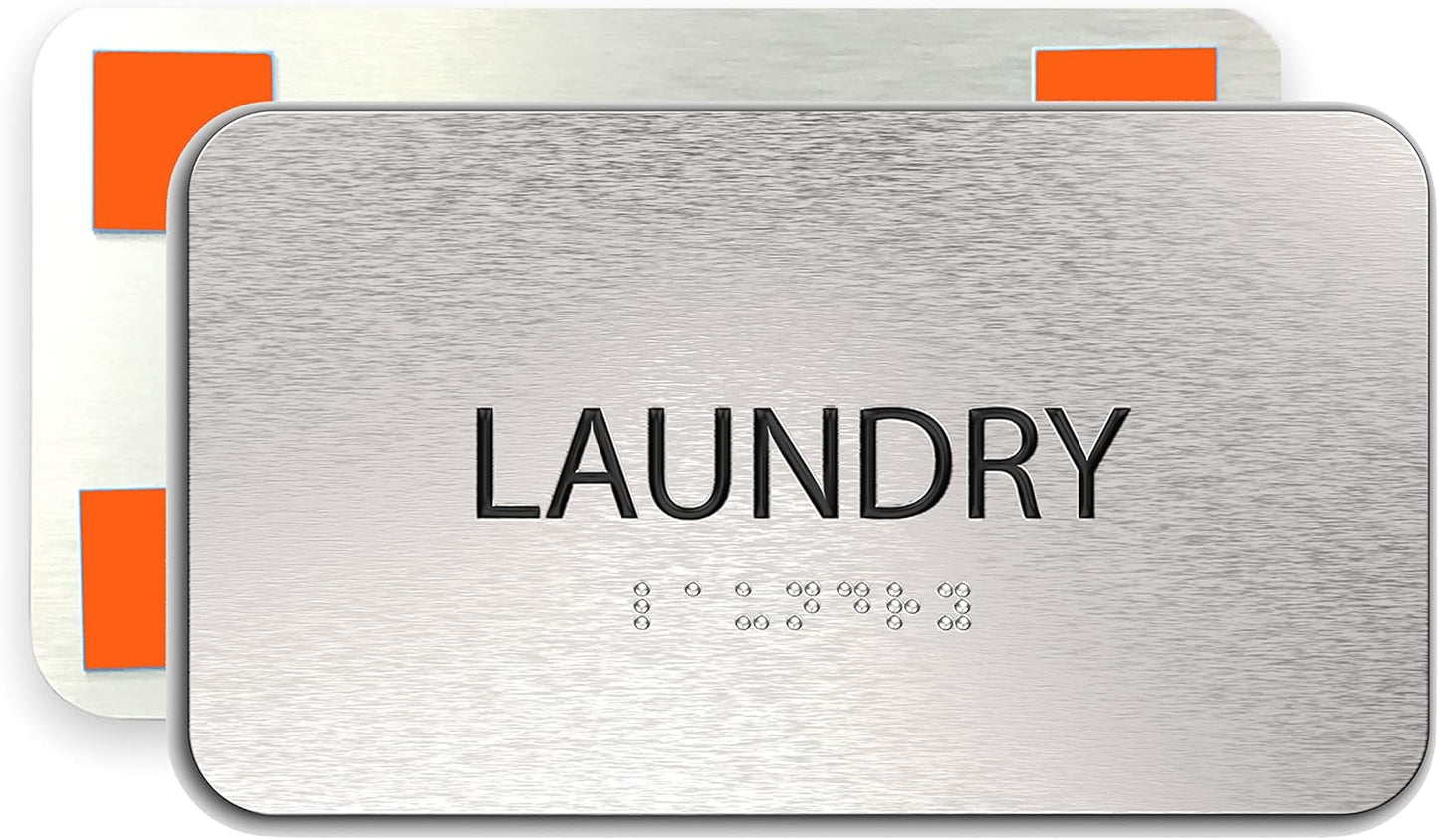 ADASigns Laundry Signs 7" W x 4" H - Durable Brushed Aluminum with Grade 2 Braille - Easy Installation with Strong Double Sided Tape - ADA Compliant Office Door Signs for Businesses & Offices
