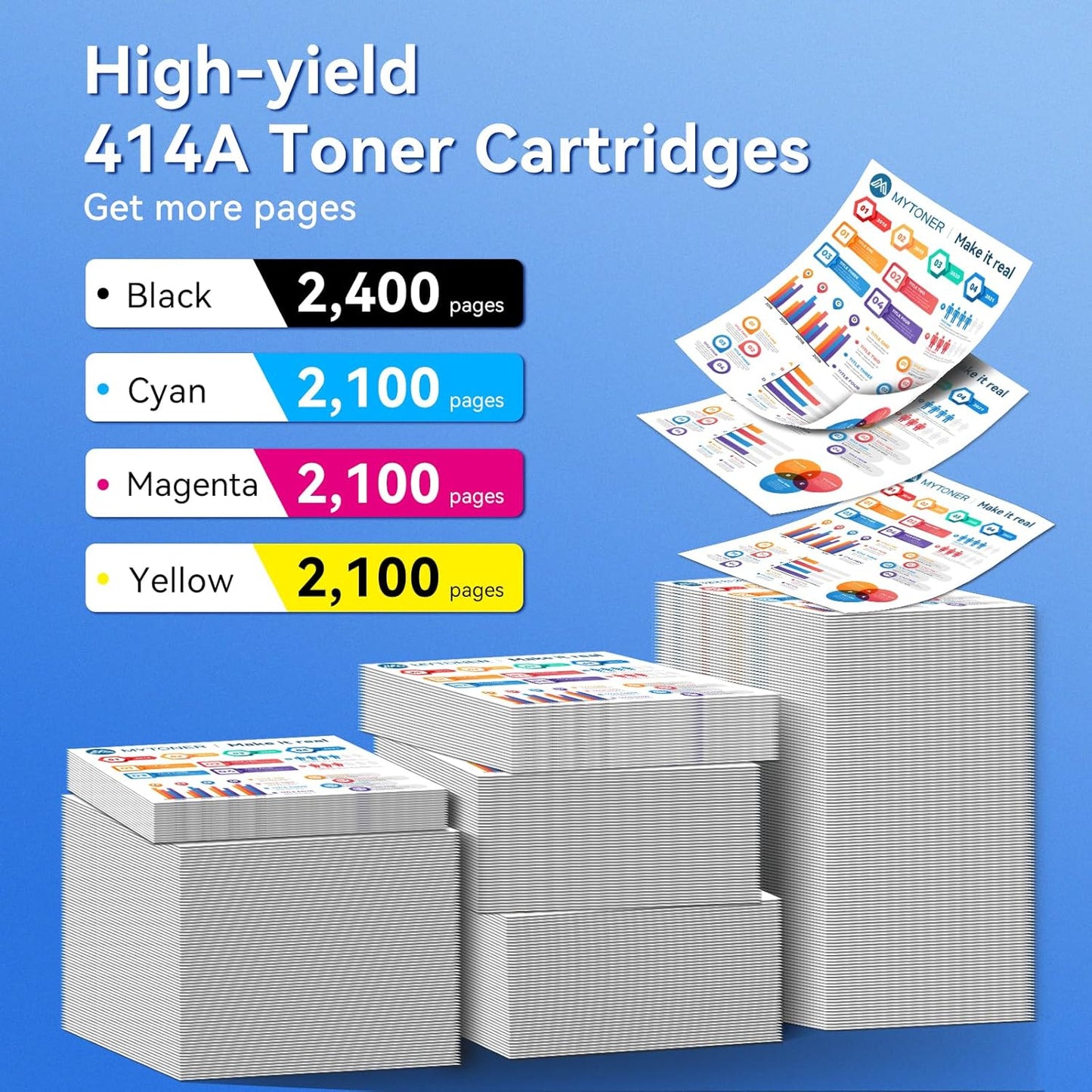 414A Toner Cartridges 4 Pack MFP M479fdw with Chip Compatible Replacement for HP 414A 414X for Color Laserjet Pro MFP M479fdw M479fdn M479dw M454dw M454dn M479 Printer Ink W2020A W2020X High Yield