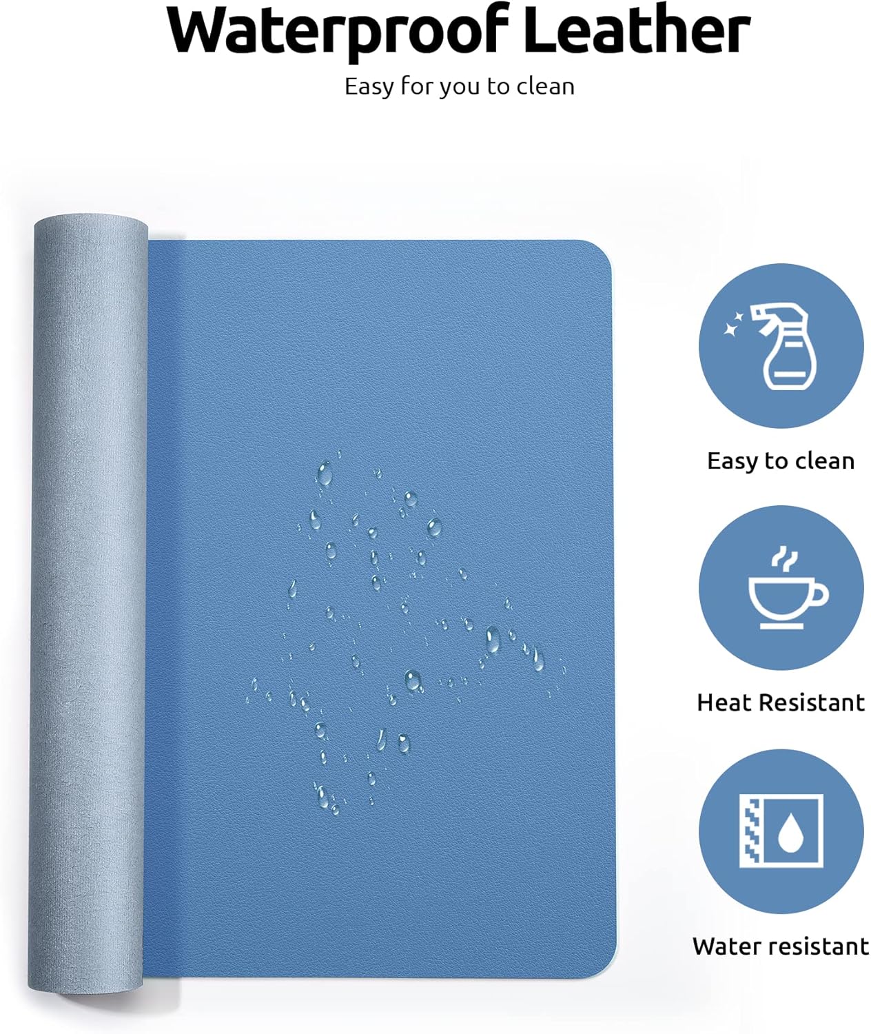 YSAGi Leather Desk Protector, Office Mat, Large Mouse Mat, Non-Slip PU Leather Blotter, Laptop Desk Pad, Waterproof Writing Pad for Office and Home (Sea Blue, 31.5" x 15.8")