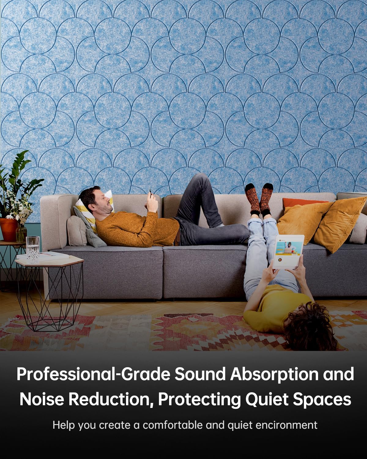 Soundsbay 12-Pack Acoustic Panels Self-Adhesive, 10.6lb/ft³ Large Shell Soundproof Wall Panels, 12" X 12" Acoustic Wall Panels for Door, Ceiling, Home Office, Sky Blue