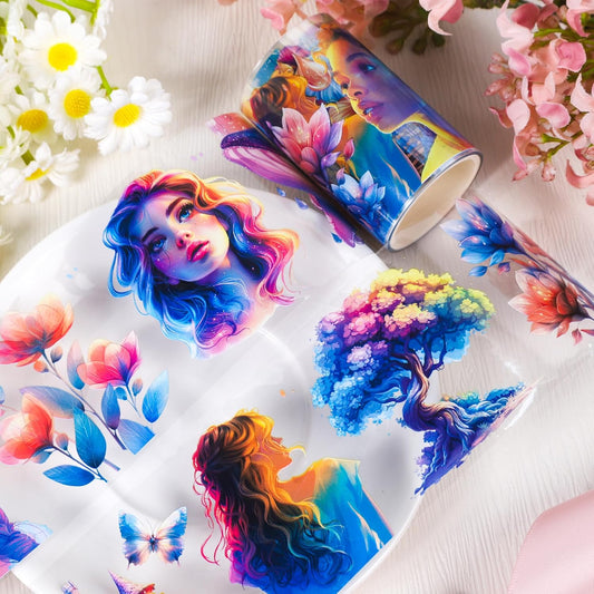 PET Tape for Journal Scrapbooking - Coloful Characters Flower Journal PET Tape Scrapbook Supplies, Scrapbook Notebook Bottle Crafts Décor