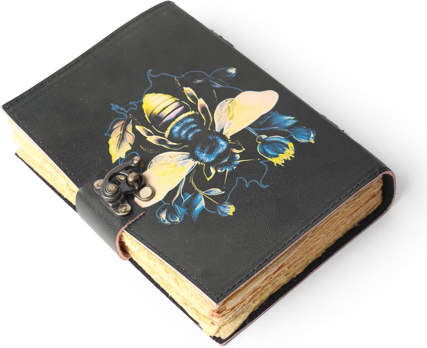 Busybee Spell Book of Shadow Leather Journal Diary with Clasp Lock – 200 Page Deckle Edge Leather Bound Notebook – Vintage Notebook for Writing, Drawing, Home, Office, Travelling